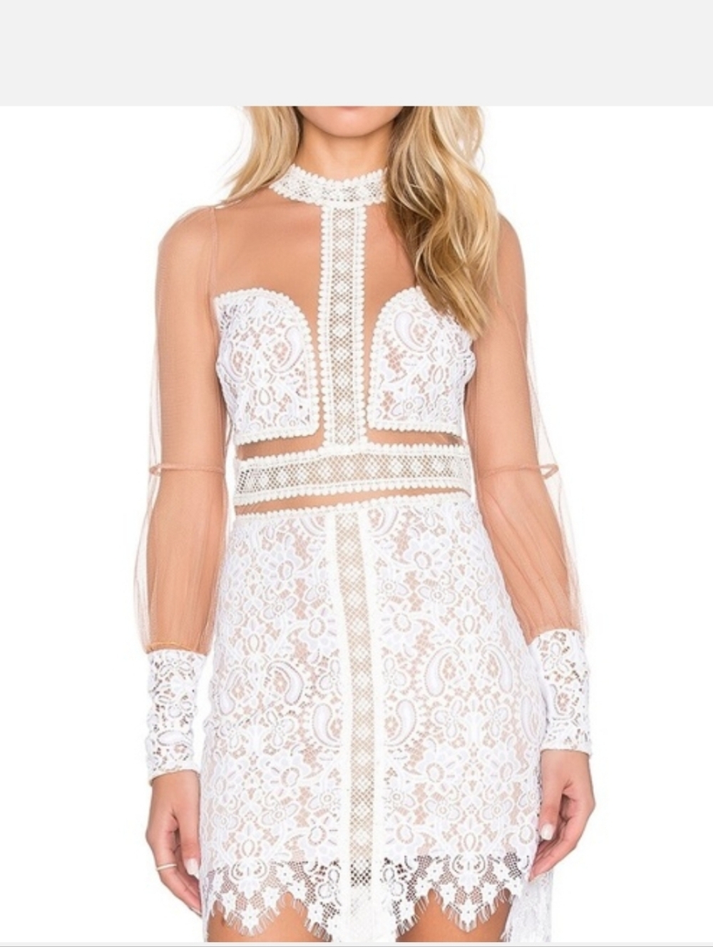 White Crochet And Tan Dress No Size Or Label Tag Xtra Small